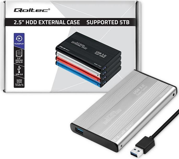 Actual product image Qoltec Hard drive enclosure HDD SSD 2.5 inch SATA3, USB3.0 (2.5")