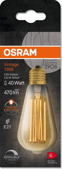 Produktbild Osram LED-Vintage-Lampe (E27, 5.80 W, 470 lm, 4 x, G)