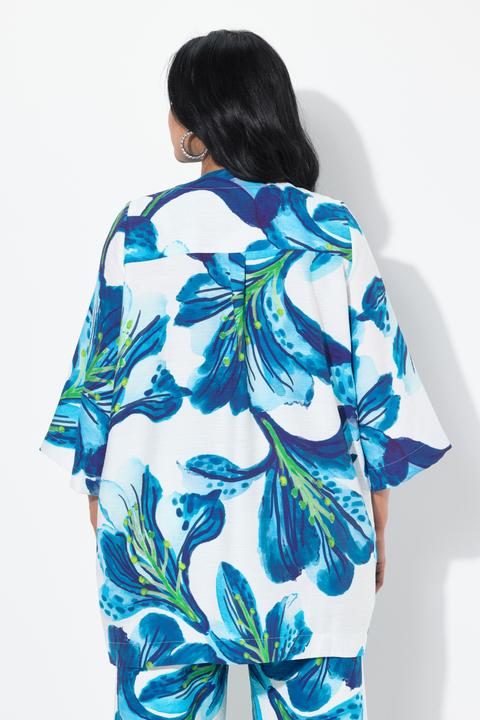 Immagine prodotto Ulla Popken Giacca con fiori, scollo a V e maniche a 3/4 (46, 48)