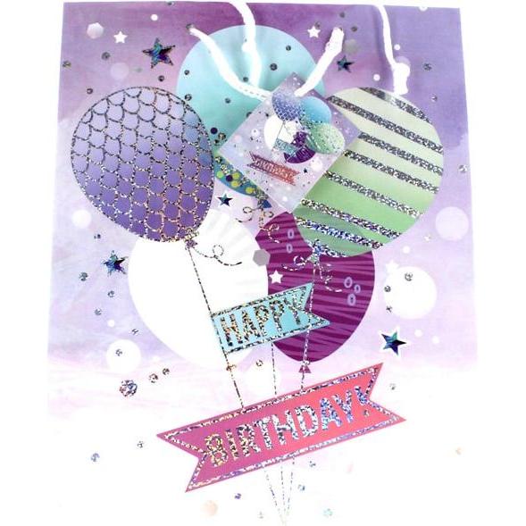MICA Living, Geschenkverpackung, Geschenktasche - Happy Birthday - holographisch - ca. 26 x 12,5 x 32 cm (Geschenktüte)