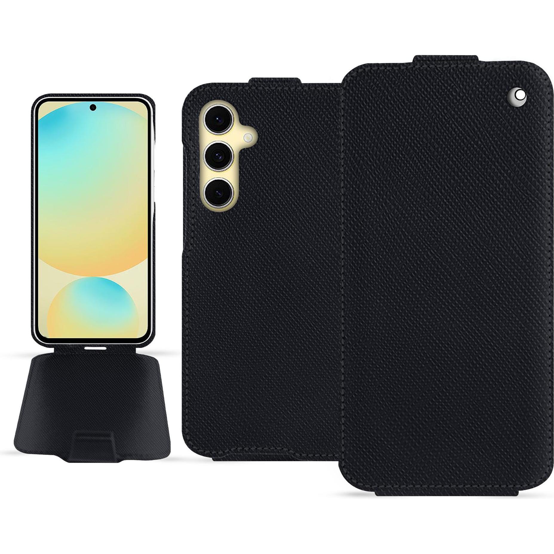 Noreve Lederschutzhülle vertikal (Samsung Galaxy S24 FE), Smartphone Hülle, Schwarz