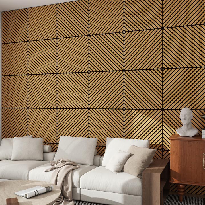 neu.holz Akustik-Wandpaneel 4er Set Vang diagonal 1,44 m² Eichenoptik, dunkel ()
