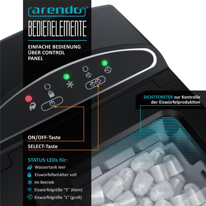 Produktbild Arendo Eiswürfelmaschine, 1,8 l Eiswürfelbereiter, 9 Eiswürfel in 8 Minuten, 105W Eiswürfelautomat, silber