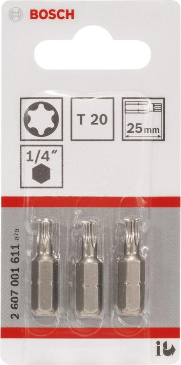 Produktbild Bosch Professional Zubehör Schrauberbit Extra-Hart T20, 25 mm, 3er-Pack (Innensechsrund TX)