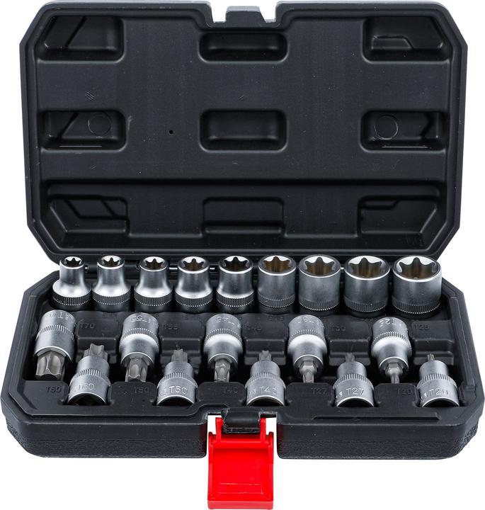 BGS Set di bussole | 12,5 mm (1/2") di guida | T-Star (per Torx) / E-Type | 19 pezzi. (12,5 mm)