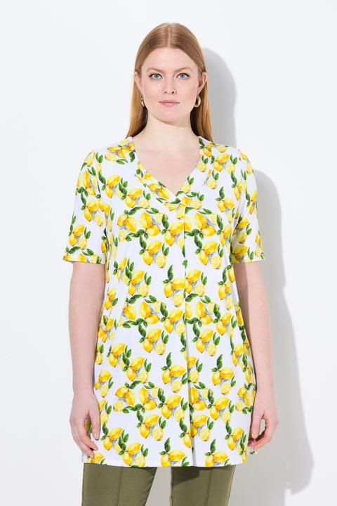 Produktbild Ulla Popken Slinky-Shirt, Zitronen, A-Linie, V-Ausschnitt, Halbarm (58)