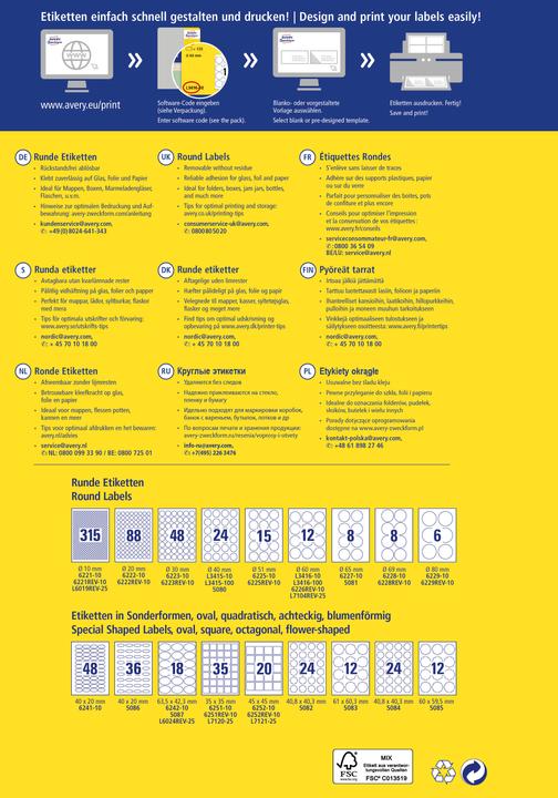 Actual product image Avery Round labels, removable