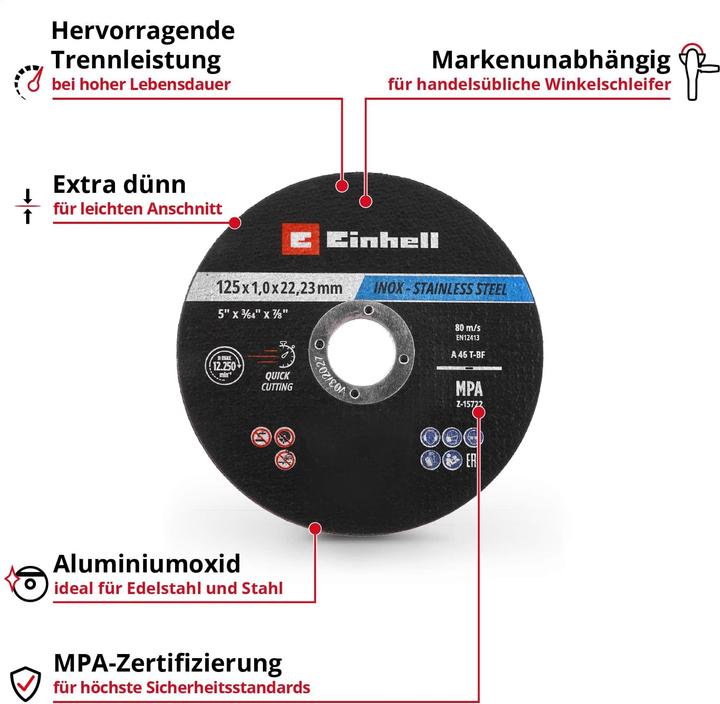 Actual product image Einhell Trennscheiben, 711528, 125x1,0 mm, 50 Stück