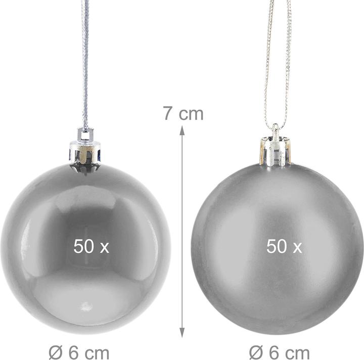 Actual product image Relaxdays - Weihnachtskugeln 100er Set, Silber/ Silber, 7 x 6 cm (100 -part)