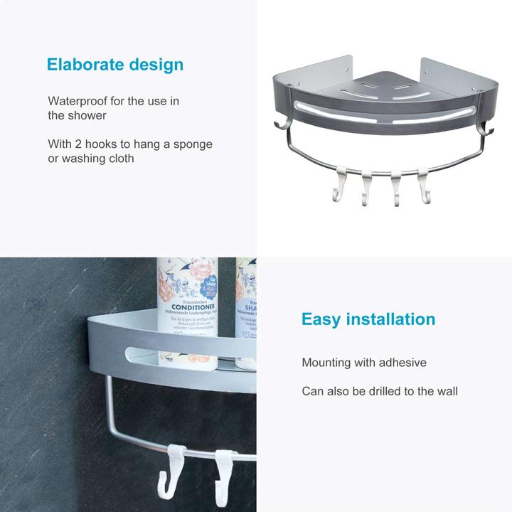 Actual product image Intirilife Shower tray with 2 hooks for drilling or gluing