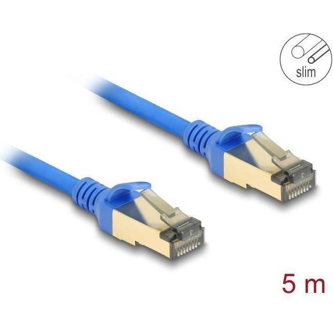 Delock RJ45 Netzwerkkabel Cat.8.1 F/FTP Slim 5 m blau (F/FTP, CAT8.1, 5 m), Netzwerkkabel