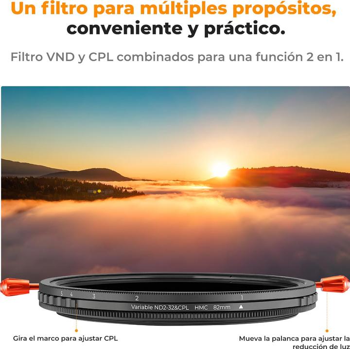 Produktbild K&F Concept 72MM 2 in 1 CPL+Variable ND2ND32 Lens Filter 18Layers Blue Coated, without Black Cross (C Series) (ND- / Graufilter, 72 mm)