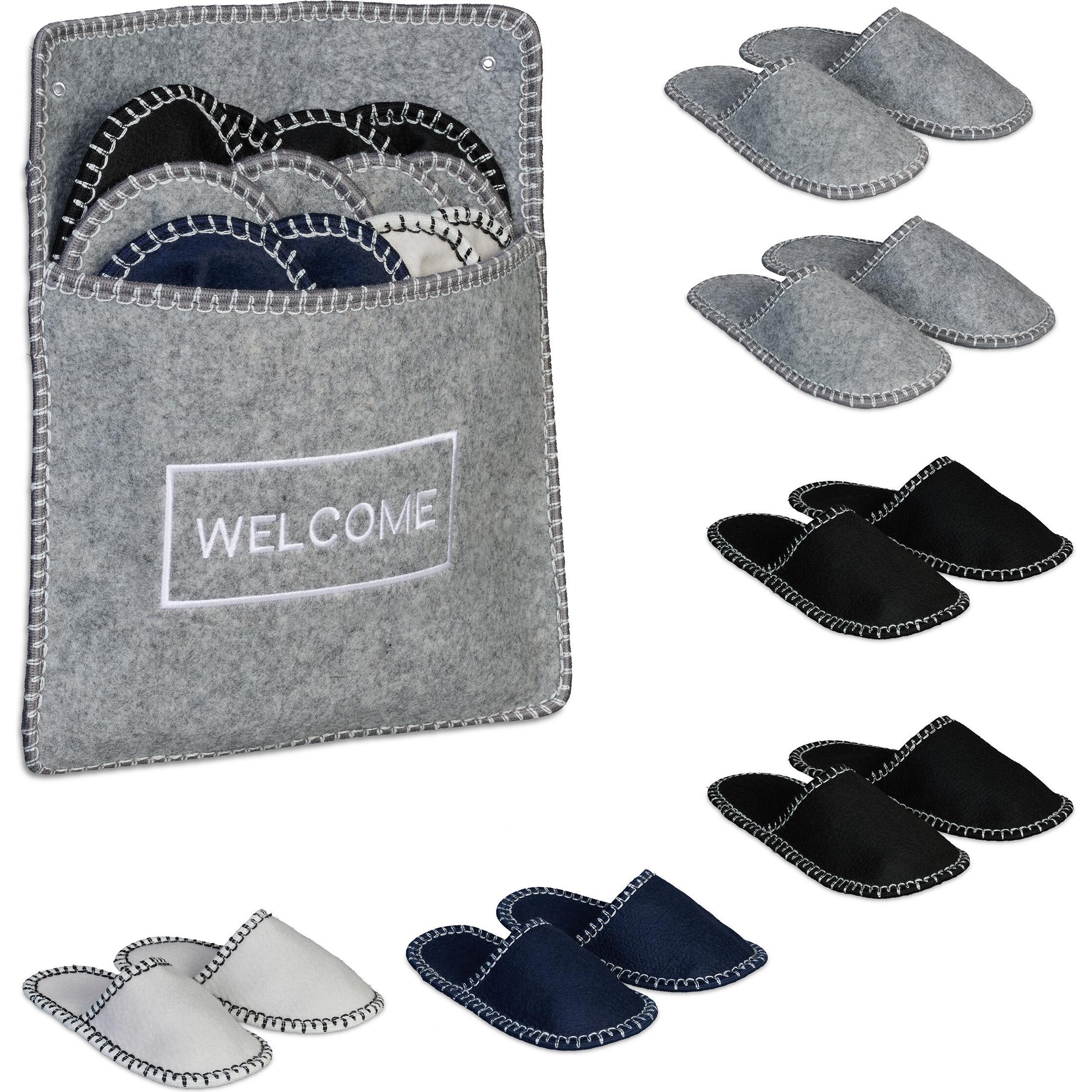 Relaxdays, Unisex, Pantofole, 6 Paar Gästehausschuhe aus Filz, Grigio, (37, 39, 40)