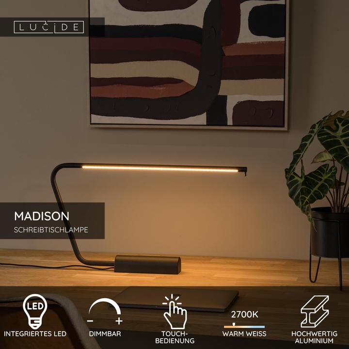 Actual product image Lucide MADISON LED Schreibtischlampe 6,5W dimmbar Steuerbare Lichtfarbe Modern Schwarz 44503/06/30 (650 lm)