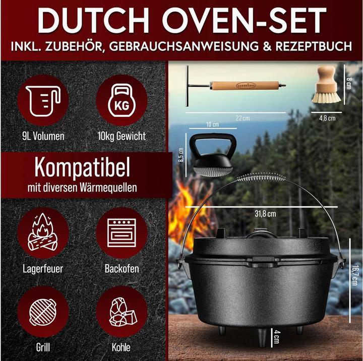 Immagine prodotto Gusskönig Gusskoenig Dutch Oven Set 9 l-Deckelheber-Schrubber