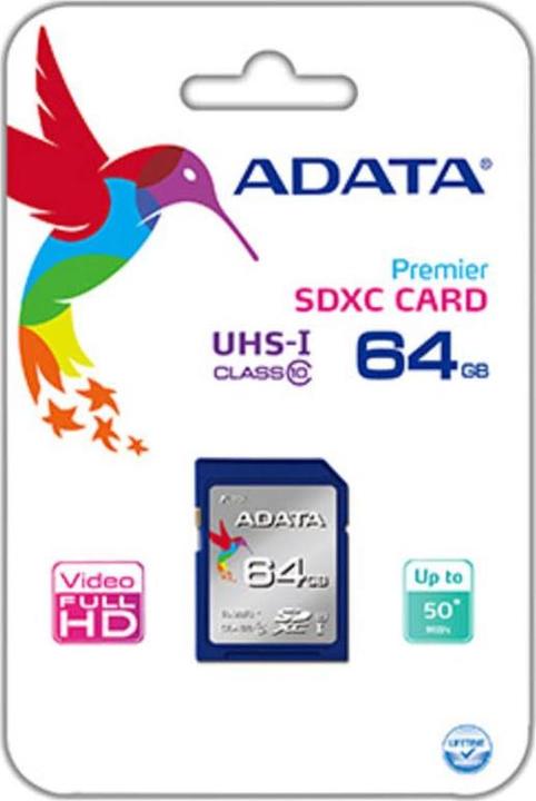 Actual product image Adata SDXC Card 64GB,, Premier UHS-I C10 (64 GB, SDXC, U1, UHS-I)