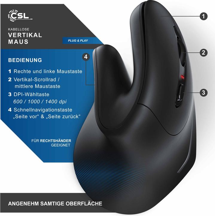 Actual product image CSL ergonomic mouse, wireless, cordless vertical mouse, vertical mouse arm-friendly & ergonomic (Wireless)