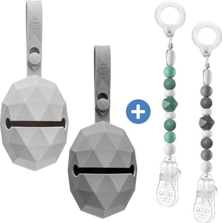 MiaMia 4-tlg. Schnuller-Zubehör-Set - 2x Silikon-Schnullerbox Schnullerboxen