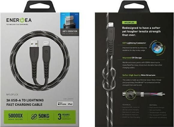 Actual product image Energea cable Nyloflex USB - Lightning Charge and Sync C89 MFI 1.5m czarny/black (1.50 m)