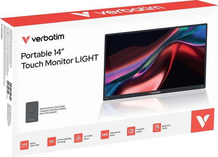 Image du produit Verbatim Moniteur tactile portable 14" FHD LIGHT avec banque d'alimentation 5000mAh (1920 x 1080 pixels, 14")