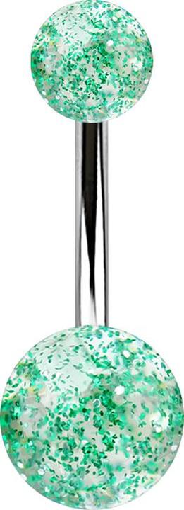 Immagine prodotto Star Piercing Banana argento con due sfere glitterate verdi (Materiale sintetico, senza ottone, Acciaio chirurgico 316L)