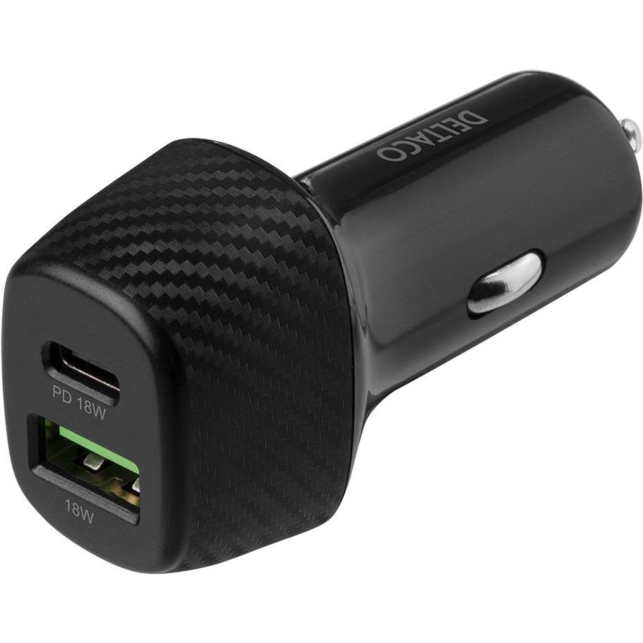 Deltaco USBC-CAR120 mobile device charger Black Auto, Auto Adapter, Schwarz