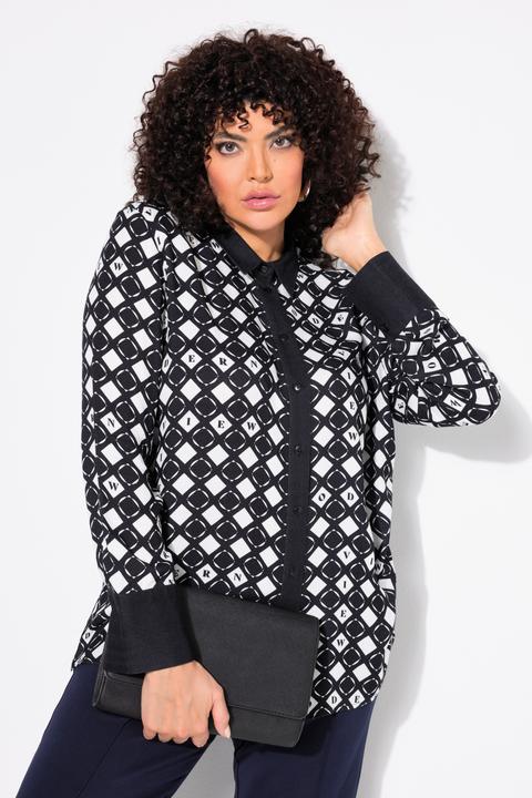 Produktbild Ulla Popken Hemdbluse, grafischer Druck, Hemdkragen, Langarm (62)