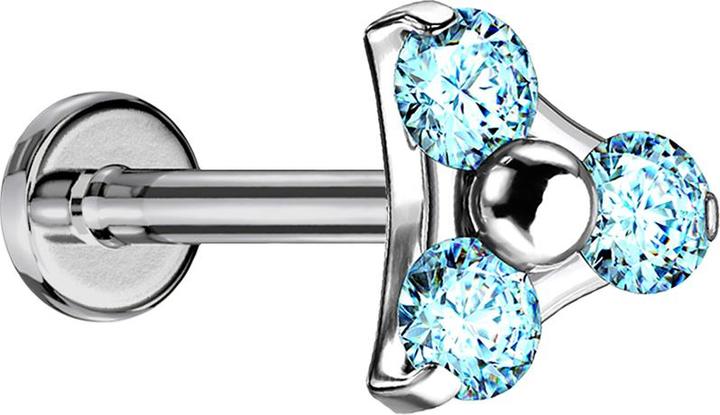 Immagine prodotto Star Piercing Micro Labret filo interno argento triangolo tre cristalli aqua (Titanio, senza ottone)