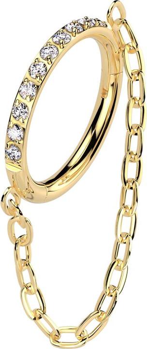 Produktbild Star Piercing Micro Segmentring klappbar vergoldet seitlich Kristalle silber Anhänger Kette (Titan, ohne Messing)