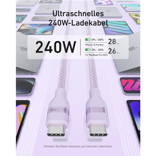 Immagine prodotto Anker USB-C beidseitig 1.8m, 240W USB-C Cable Pink (1.80 m, 240 W)
