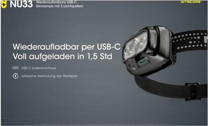 Immagine prodotto Nitecore NU33 Lampada frontale ricaricabile USB C a tripla uscita (700 lm)