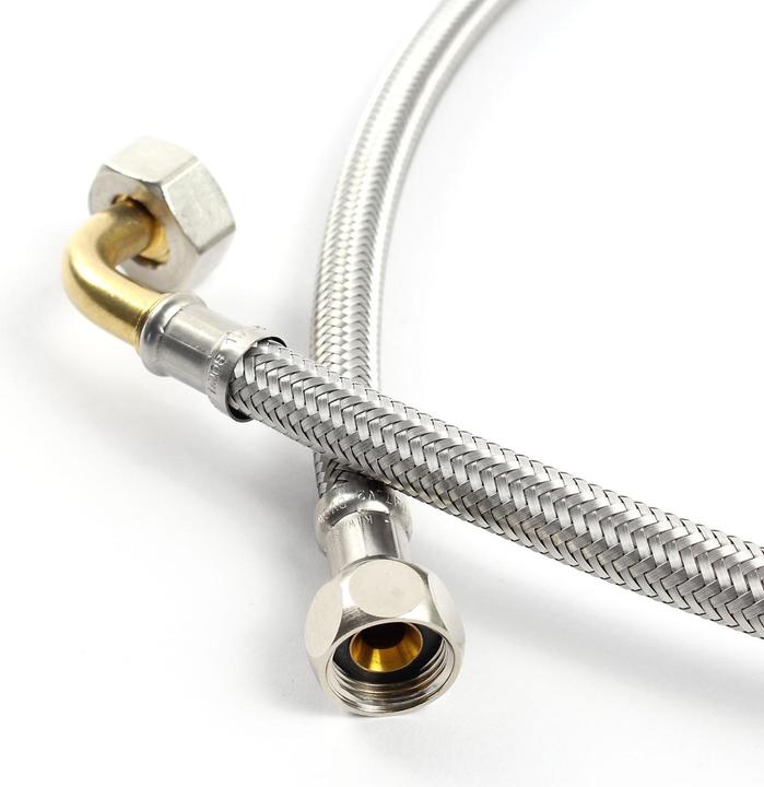 Image du produit XPOtool Tuyau blindé Flexible 800mm DN8 Raccord coudé 3/8" (14,95mm) Écrou 1/2" (18,64mm) Sanitair