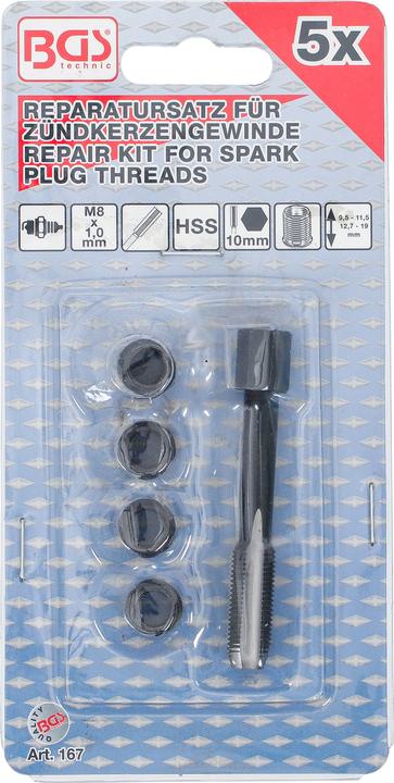 Image du produit BGS Kit de réparation pour filet de bougie M8 x 1,0 mm 5 pièces