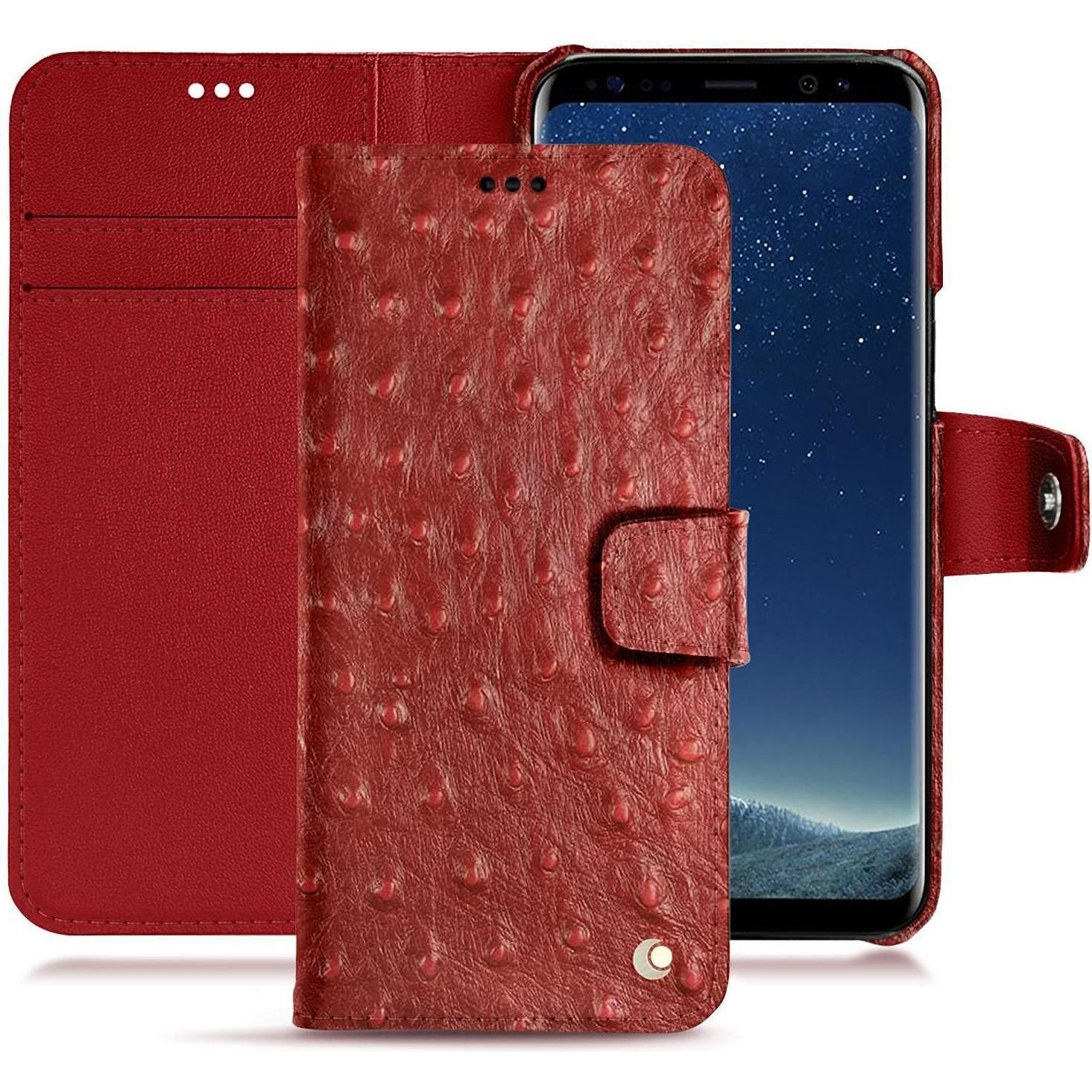 Noreve Lederschutzhülle Wallet (Samsung Galaxy S8+), Smartphone Hülle, Rot