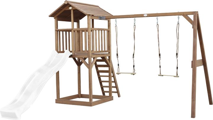 Produktbild Axi Beach Tower Spielturm mit Doppelschaukel braun - weisse Rutsche
