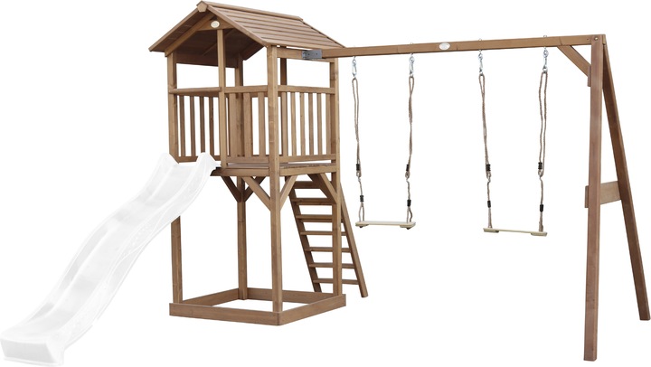 Axi Beach Tower Spielturm mit Doppelschaukel braun - weisse Rutsche