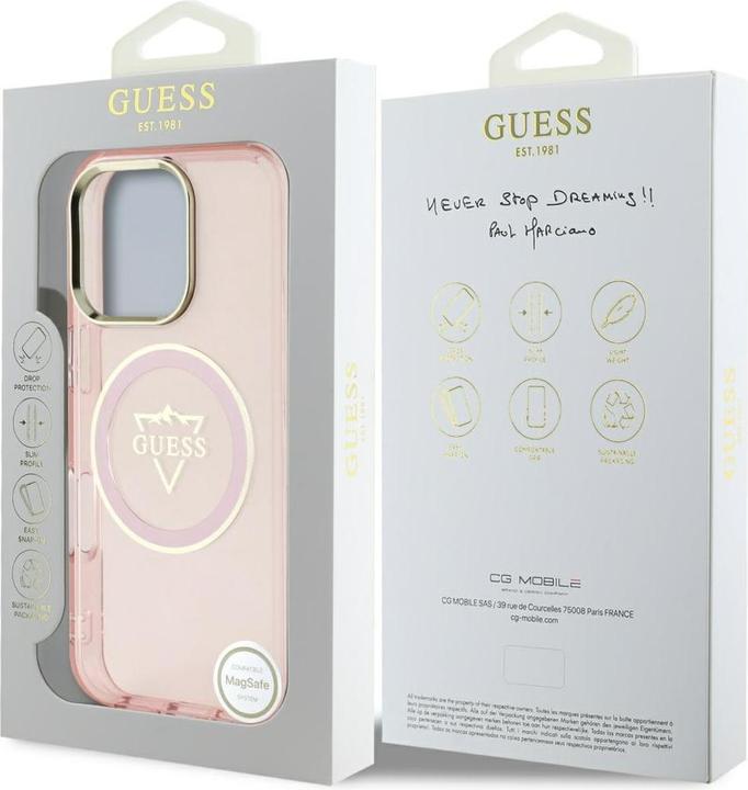 Actual product image Guess Hardcase MagSafe IML Metal Mountain Logo Case for iPhone 16 Pro Max 6,9" Pink (Apple iPhone 16 Pro Max)