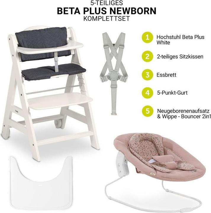 Produktbild Hauck Hochstühle Beta Plus White 5-tlg. Newborn Set - Hochstuhl + 2in1 (Hochstuhl)