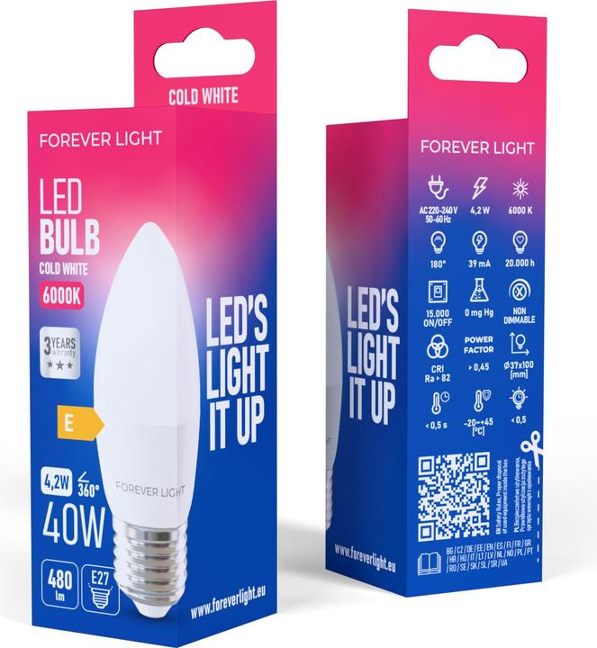 Produktbild Forever Light LED Bulb E27 C37 4.2W 480lm 6000K class E (E27, 480 lm, 100x)