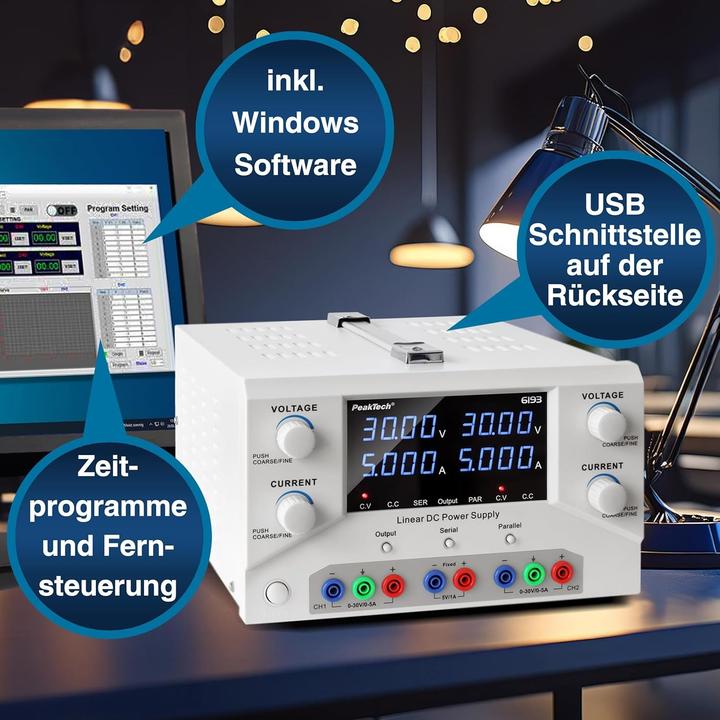 Actual product image Peaktech Laboratory Power Supply with USB and Software