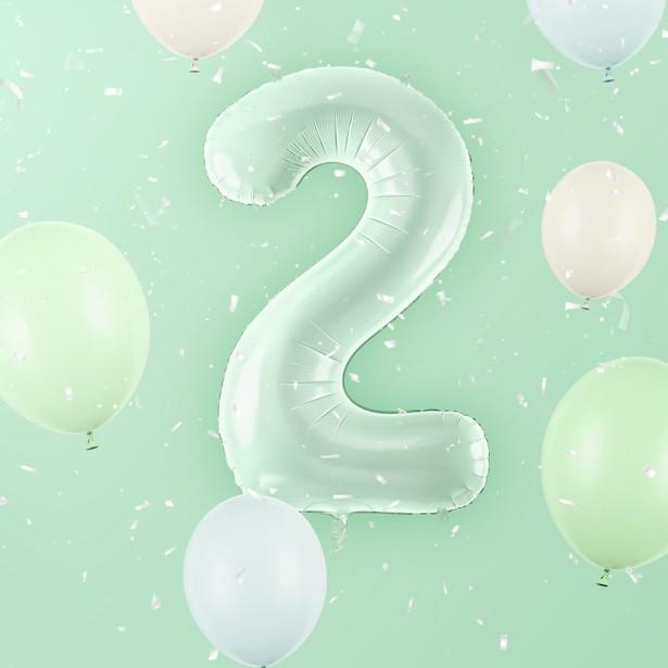 Partydeco Ballon alu Chiffre "2" Vert Pastel