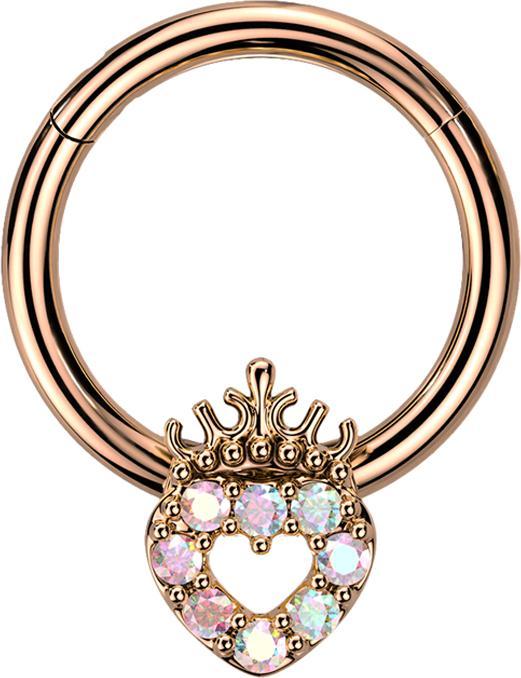 Immagine prodotto Star Piercing Anello micro segmento con cuore incernierato in oro rosa con cristalli multicolore e corona (Ottone, Acciaio chirurgico 316L)