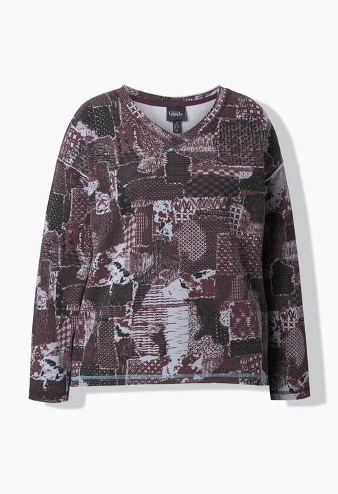 Produktbild Ulla Popken Sweatshirt, Patchdruck, V-Ausschnitt, Langarm (62)