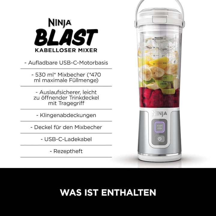 Produktbild Ninja BC151EUWH Blast Kabelloser Mixer (EU-Stecker, 14.40 W)