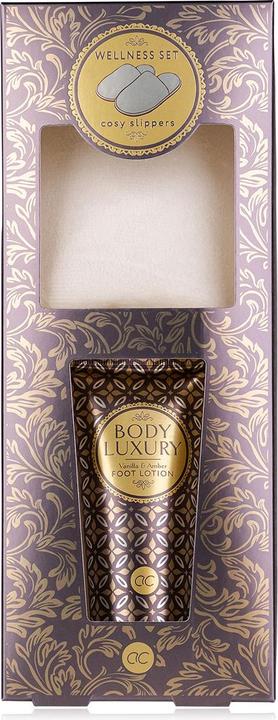 Accentra Fußpflegeset BODY LUXURY in Geschenkbox, inkl. 100ml Fußlotion, kuschelige Hausschuhe (1 Paar, einhe (Haarpflege Set)