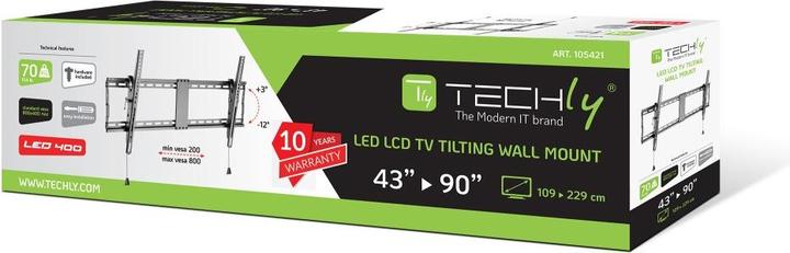 Image du produit Techly Pince pour téléviseur LCD - noir - Taille d'écran : 109.2-228.6 cm (43"-90") (Mur, 70 kg, 43" - 90")