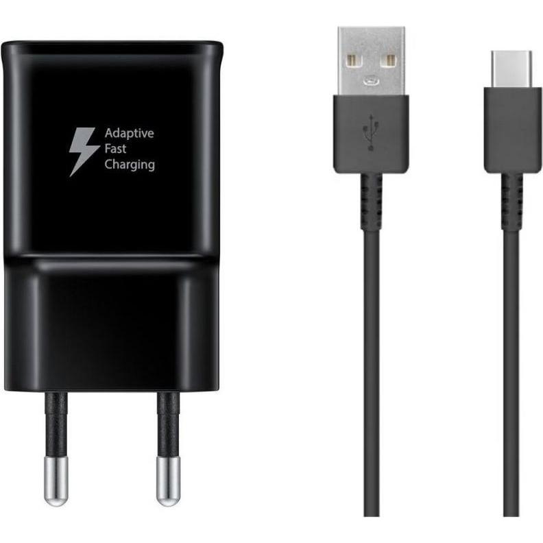Samsung EP-TA200EBE + EP-DG970BBE 15W Travel Charger + USB-C Data Cable Black (OOB Bulk) (15 W), USB Ladegerät, Schwarz