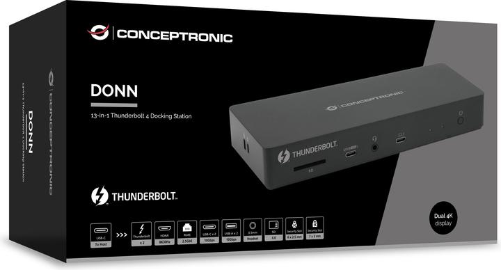 Produktbild Conceptronic Dock 13-in-1 USB-C->HDMI,2xUSB-A,USB-C,GbE 96W (13 Ports)
