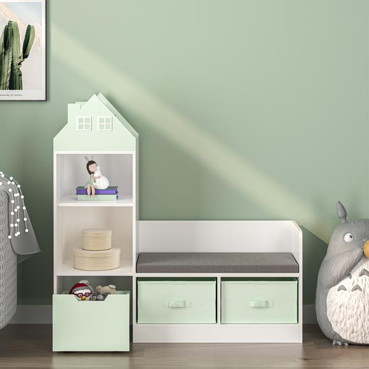 Immagine prodotto En.Casa Kindersitzbank mit Regal Vipsali 100x99x30 cm Mintgrün/Weiss