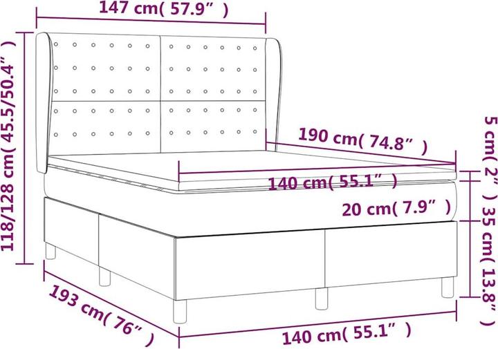 Actual product image vidaXL Boxspringbett (140 x 190 cm)